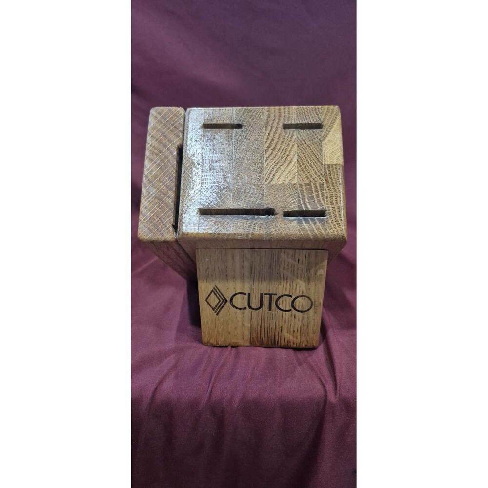 Cutco Honey Oak Wood Knife Block Holder Empty 5 Slot Vintage Kitchen Counter